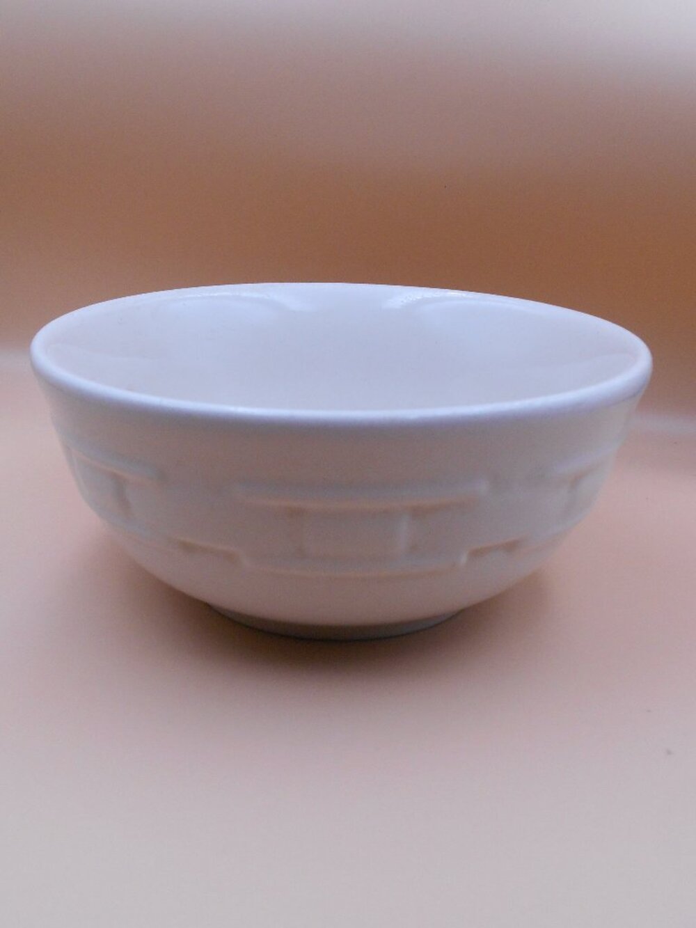 VINTAGE LONGABERGER POTTERY BOWL WOVEN TRADITIONS PATTERN BEIGE IVORY